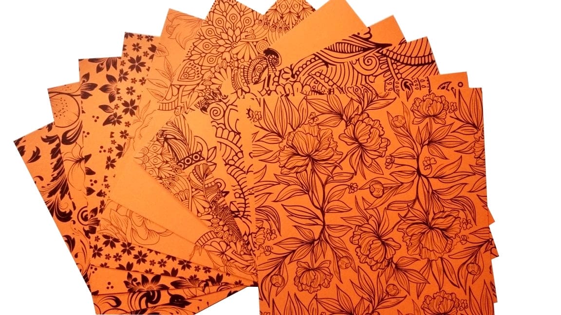 CrafTangles Cardstock Pack - Florals (Orange) - 12" by 12" (250 gsm) orange CrafTangles Cardstock Pack - Florals (Orange) - 12" by 12" (250 gsm)