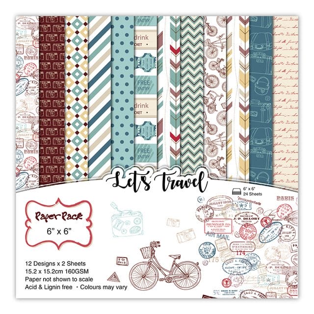 Lets Travel Scrapbook Paper (Pack of 24 sheets) - 6 by 6 inch