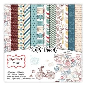 Lets Travel Scrapbook Paper (Pack of 24 sheets) - 6 by 6 inch