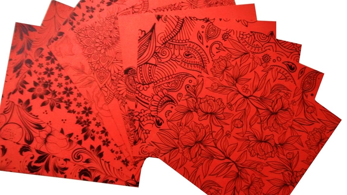 CrafTangles Cardstock Pack - Florals (Red) - 12" by 12" (250 gsm)