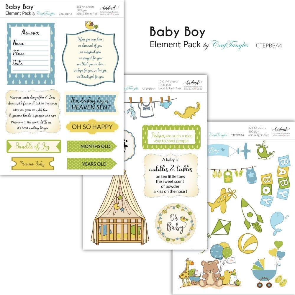 CrafTangles Elements Pack - Baby Boy (3 sheets of A4) 01 Baby Boy CrafTangles Elements Pack - Baby Boy (3 sheets of A4)