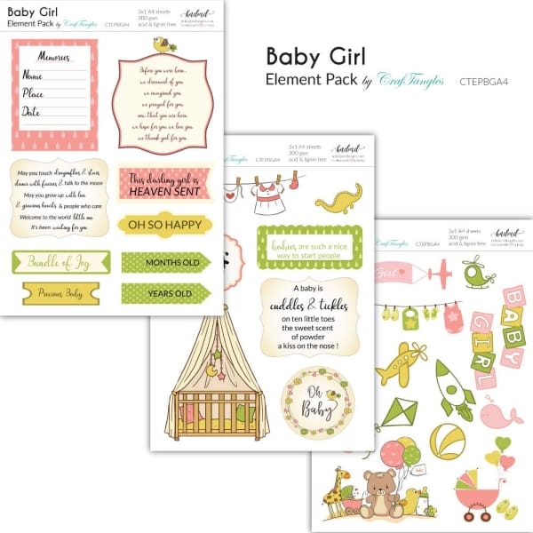 CrafTangles Elements Pack - Baby Girl (3 sheets of A4)