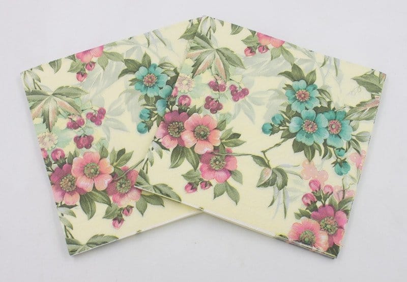 A pack of 12 by 12 inch Decoupage Napkins(5 pcs) - Florals with Cream background