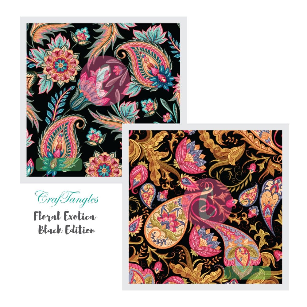 CrafTangles Decoupage Paper Pack - Floral Exotica Black Edition (12 by 12 inch) - 4 sheets Floral Exotica Black Edition Decoupage Cover 12x12 1 and 2 Floral-Exotica-Black-Edition-Decoupage-Cover-12x12-1-and-2