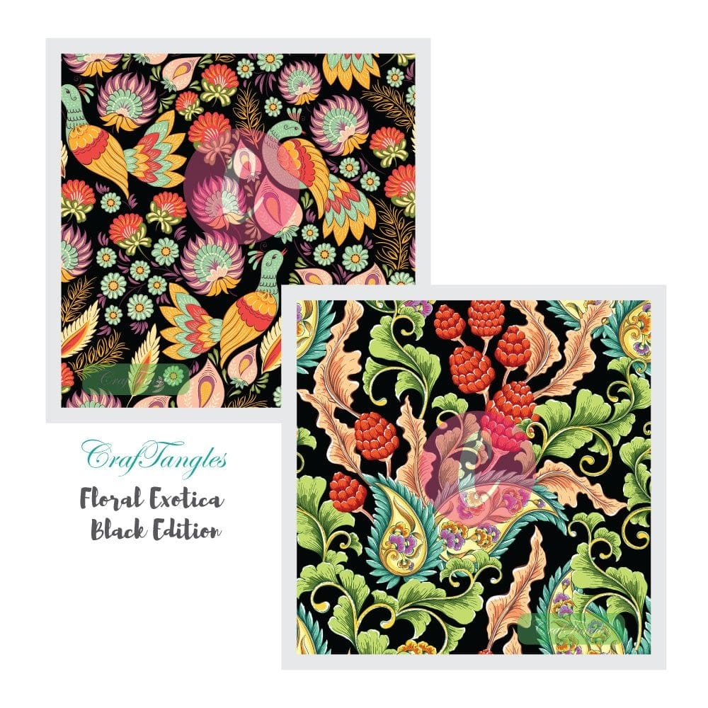 CrafTangles Decoupage Paper Pack - Floral Exotica Black Edition (12 by 12 inch) - 4 sheets Floral Exotica Black Edition Decoupage Cover 12x12 3 and 4 Floral-Exotica-Black-Edition-Decoupage-Cover-12x12-3-and-4
