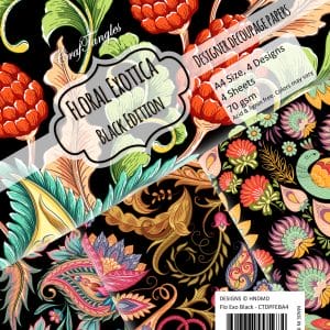 CrafTangles Decoupage Paper Pack - Floral Exotica Black Edition (A4) - 4 sheets