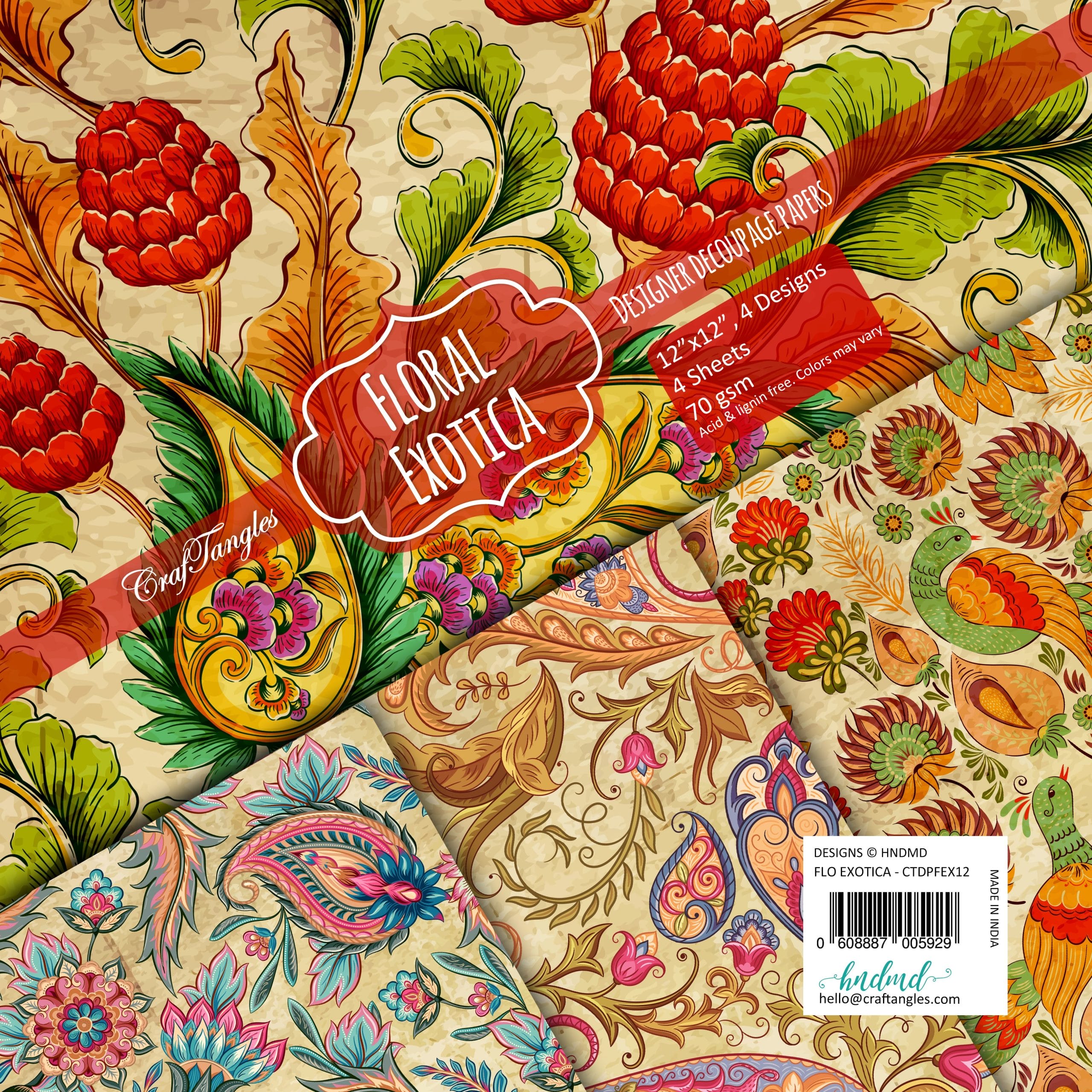 CrafTangles Decoupage Paper Pack - Floral Exotica (12 by 12 inch) - 4 sheets Floral Exotica Decoupage Cover 12x12 scaled CrafTangles Decoupage Paper Pack - Floral Exotica (12 by 12 inch) - 4 sheets