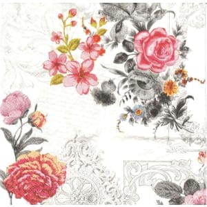 A pack of 12 by 12 inch Decoupage Napkins(5 pcs) - Red Florals