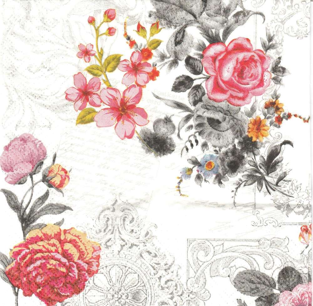 A pack of 12 by 12 inch Decoupage Napkins(5 pcs) - Red Florals