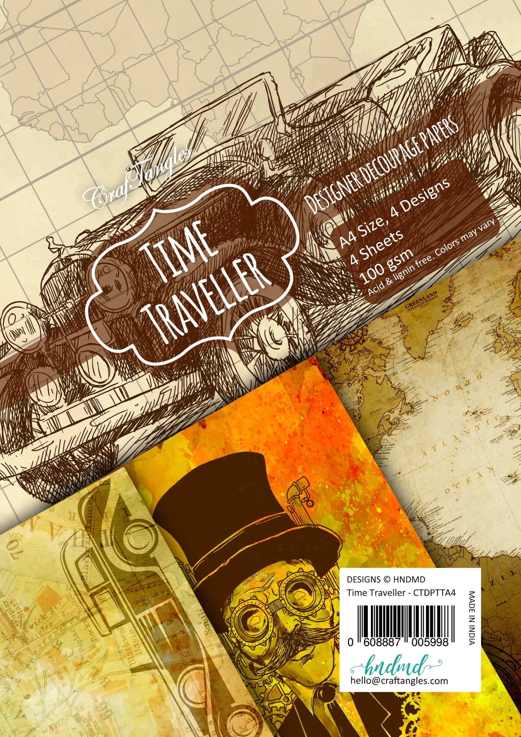 CrafTangles Decoupage Paper Pack - Time Traveller (A4) - 4 sheets