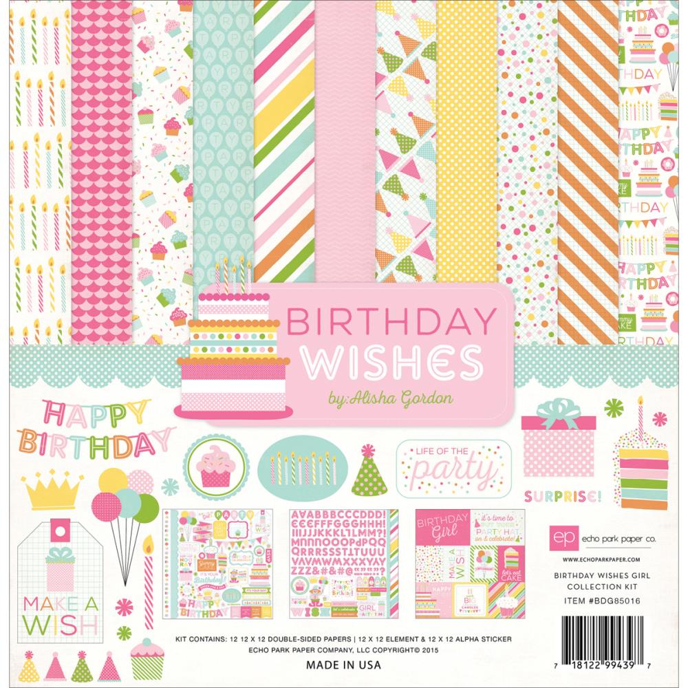 EchoPark paper pad - Birthday Wishes - Girl (12 by 12 inch) echo park 12by12 colleciton birthday wishes girl EchoPark paper pad - Birthday Wishes - Girl (12 by 12 inch)