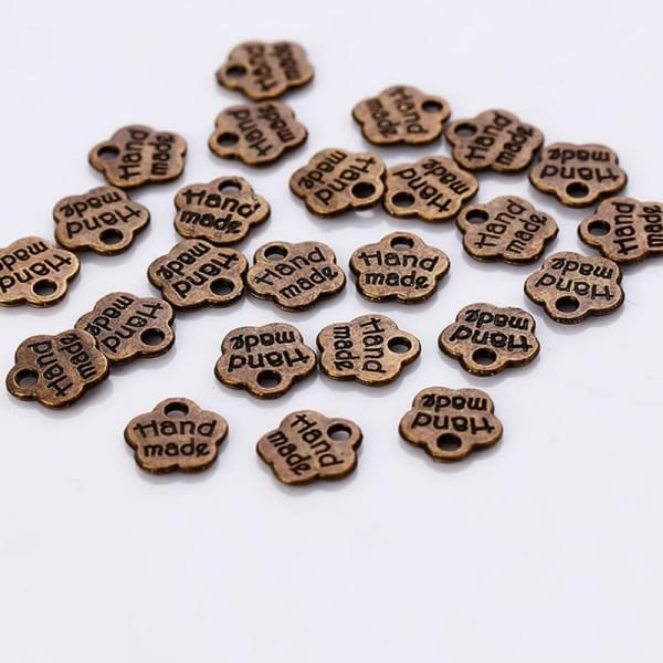 Small handmade Tag metal charms - pack of 10