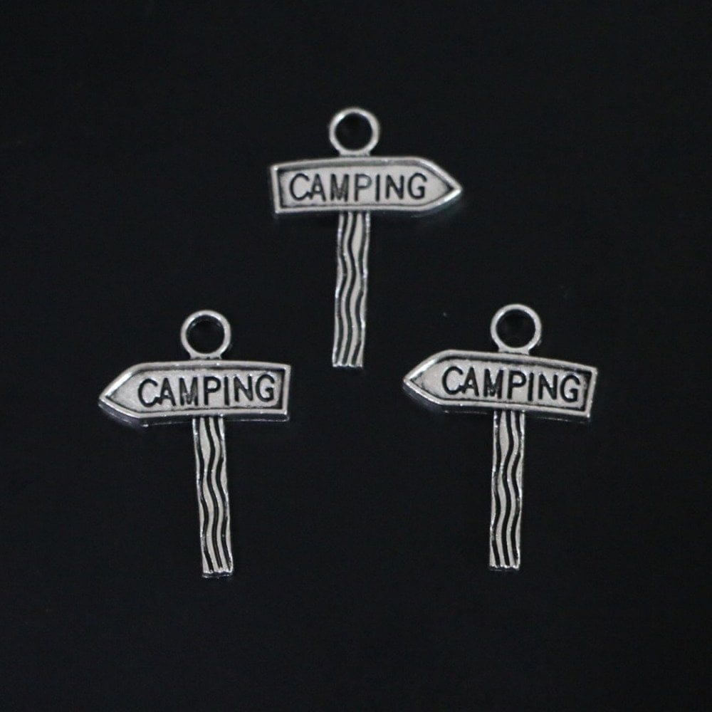 Camping Sign metal charms - pack of 10 CAMC 182 camping metal charms Camping Sign metal charms - pack of 10