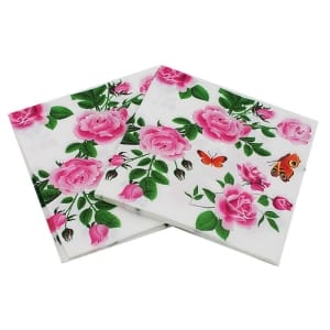 A pack of 12 by 12 inch Decoupage Napkins(5 pcs) - Pink Florals with butterflies