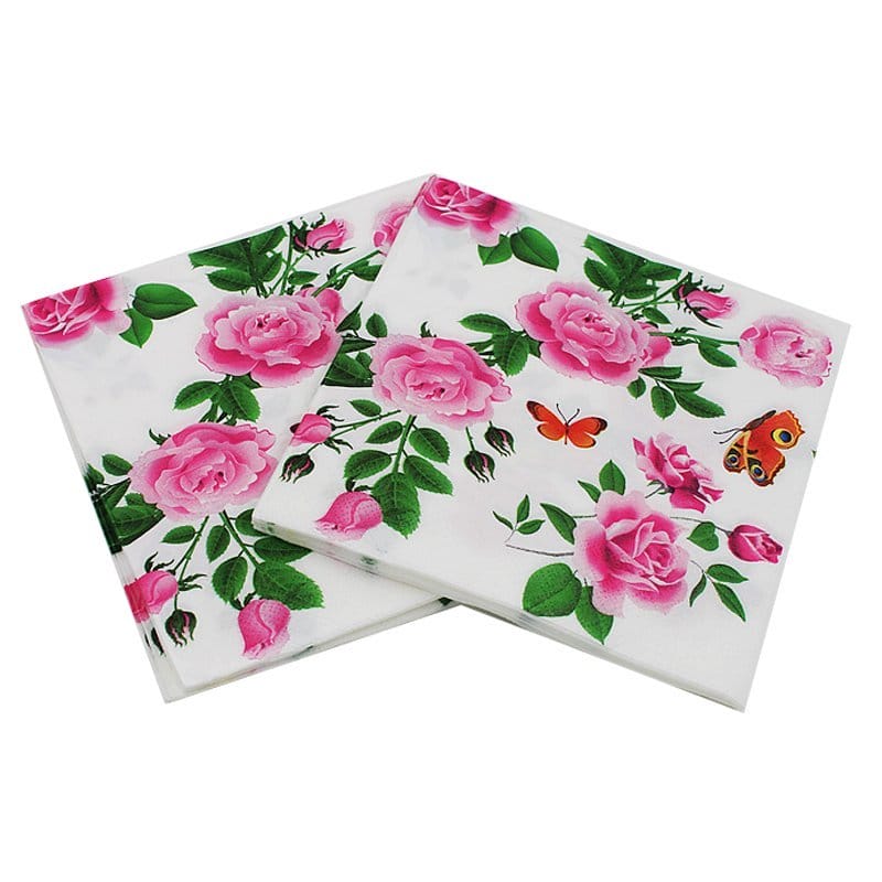 A pack of 12 by 12 inch Decoupage Napkins(5 pcs) - Pink Florals with butterflies