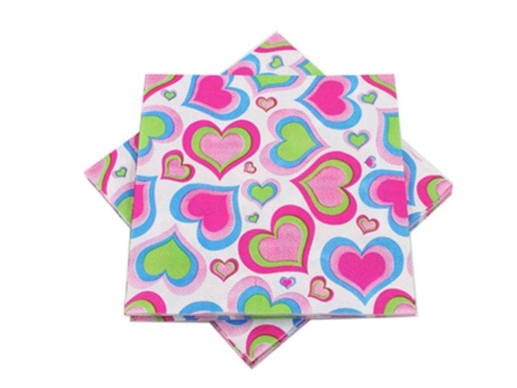 A pack of 12 by 12 inch Decoupage Napkins(5 pcs) - Colorful Hearts