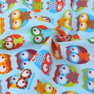 Printed Fabric - Owls with blue Background
