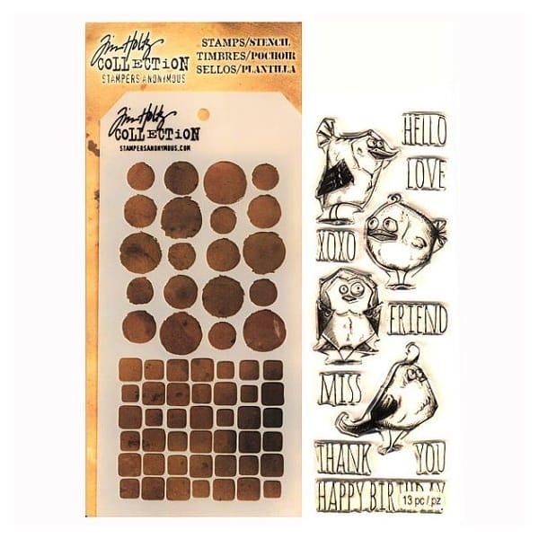 Tim Holtz Stamp and Stencil Set - Crazy Birds