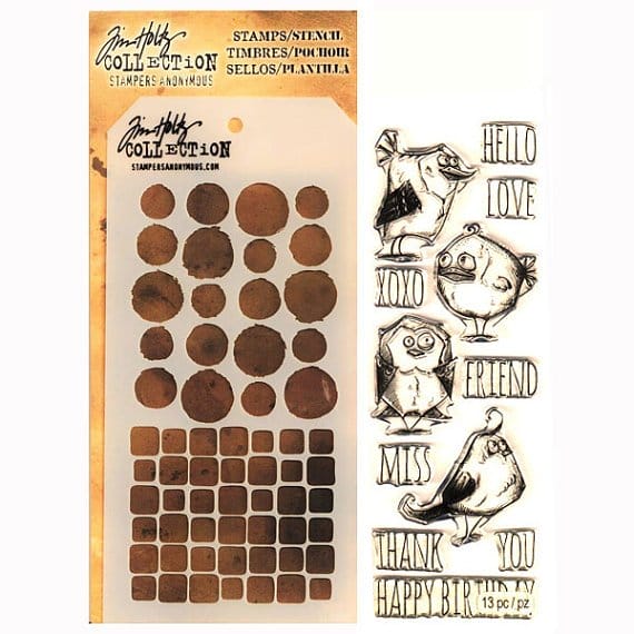Tim Holtz Stamp and Stencil Set - Crazy Birds tim holtz stamp stencil Birds Tim Holtz Stamp and Stencil Set - Crazy Birds
