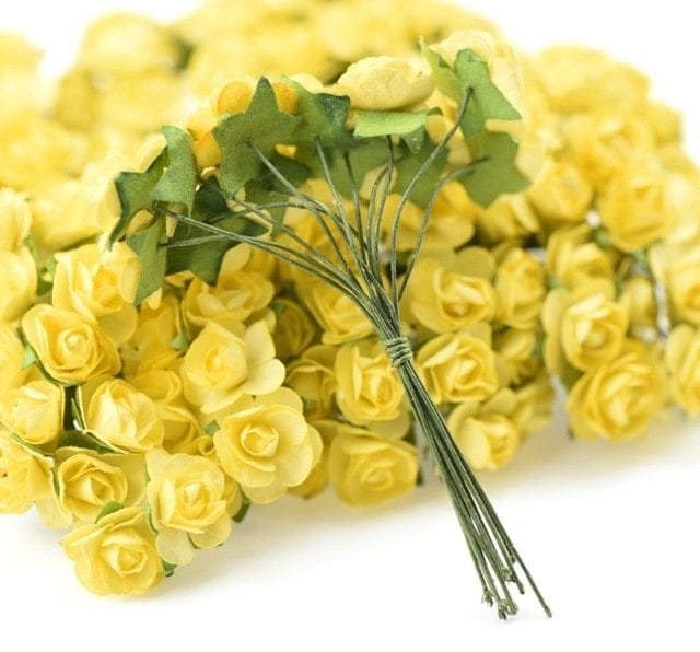 Mulberry Paper Roses - Yellow (Pack of 24 roses) CAMR347 paper flowers yellow Mulberry Paper Roses - Yellow (Pack of 24 roses)