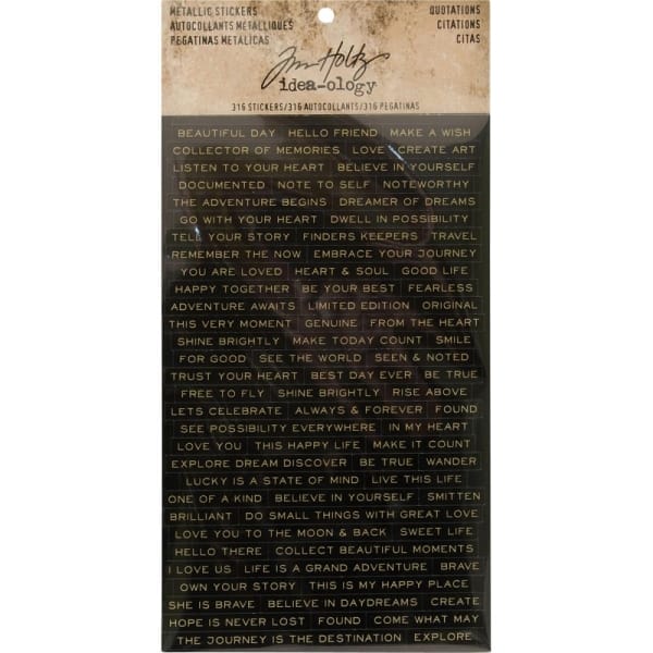 Tim Holtz Idealogy Metallic Stickers - Quotations black and white with Gold