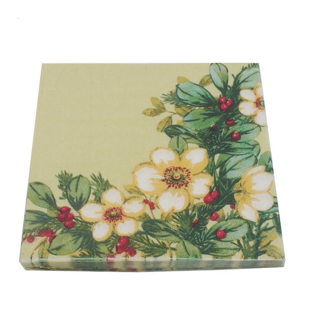 A pack of 12 by 12 inch Decoupage Napkins(5 pcs) - Cream flowers with Berries