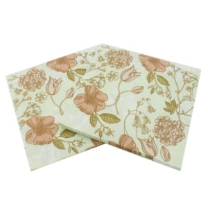 A pack of 12 by 12 inch Decoupage Napkins(5 pcs) - Peach flowers with Light green background