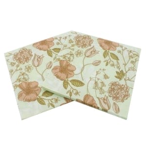 A pack of 12 by 12 inch Decoupage Napkins(5 pcs) - Peach flowers with Light green background