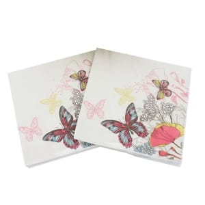 A pack of 12 by 12 inch Decoupage Napkins(5 pcs) - Doodled butterflies and Flowers
