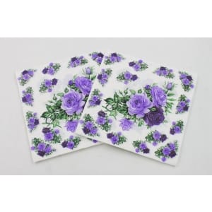 A pack of 12 by 12 inch Decoupage Napkins(5 pcs) - Cluster of Roses (Purple)