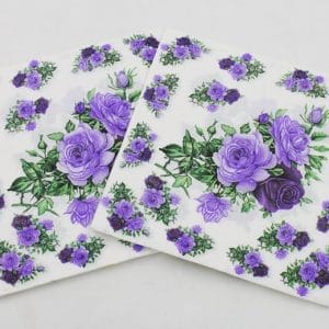A pack of 12 by 12 inch Decoupage Napkins(5 pcs) - Cluster of Roses (Purple)