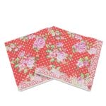 A pack of 12 by 12 inch Decoupage Napkins(5 pcs)  - Florals with Polka dot Background (Red)