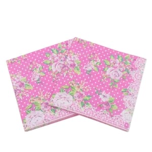 A pack of 12 by 12 inch Decoupage Napkins(5 pcs) - Florals with Polka dot Background (Pink)