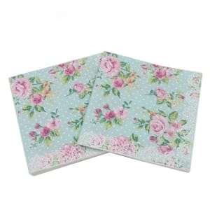 A pack of 12 by 12 inch Decoupage Napkins(5 pcs) - Florals with Polka dot Background (Blue)