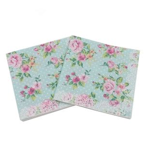 A pack of 12 by 12 inch Decoupage Napkins(5 pcs) - Florals with Polka dot Background (Blue)