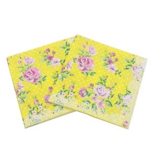 A pack of 12 by 12 inch Decoupage Napkins(5 pcs) - Florals with Polka dot Background (Yellow)