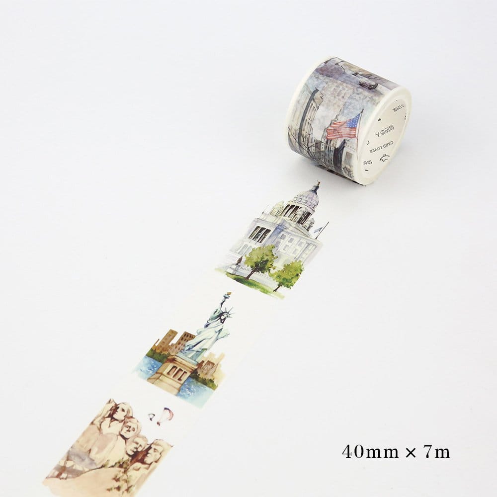 Watercolor America - Japanese Washi Tape (40 mm by 7m) CAWT 200 washi Tapes watercolor buildings Watercolor America - Japanese Washi Tape (40 mm by 7m)