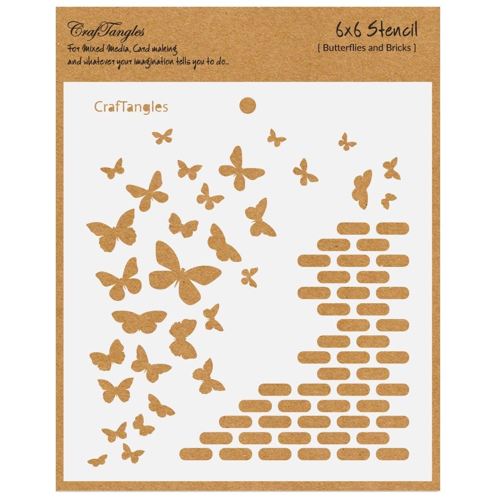 CrafTangles 6"x6" Stencil - Butterflies and Bricks CTCS84 craftangles stencils butterflies and bricks CrafTangles 6"x6" Stencil - Butterflies and Bricks
