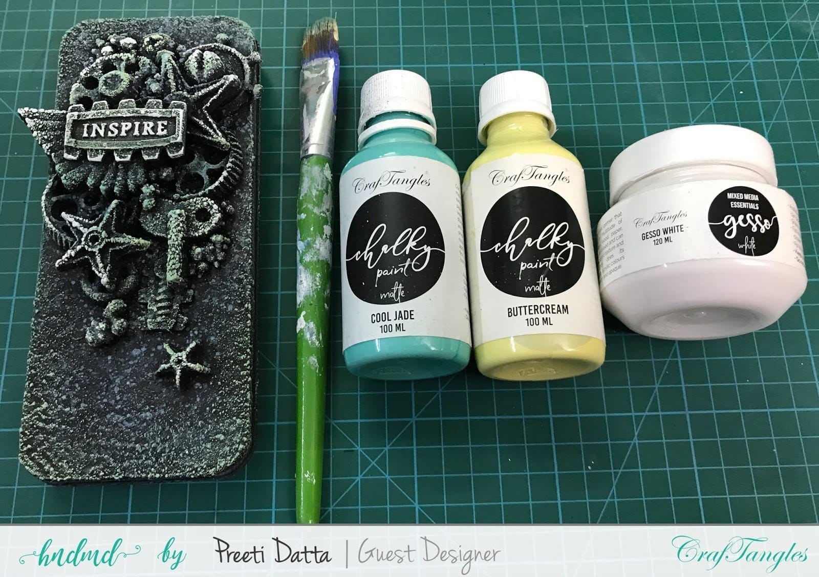 CrafTangles Chalk Paint - Cool Jade (100 ml) Dutt_Preety_Geometry_mixed_media_box_3