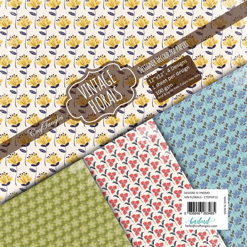 CrafTangles Decoupage Paper Pack - Vintage Florals (12 by 12 inch) - 4 sheets Vintage Florals Decoupage Cover CrafTangles Decoupage Paper Pack - Vintage Florals (12 by 12 inch) - 4 sheets