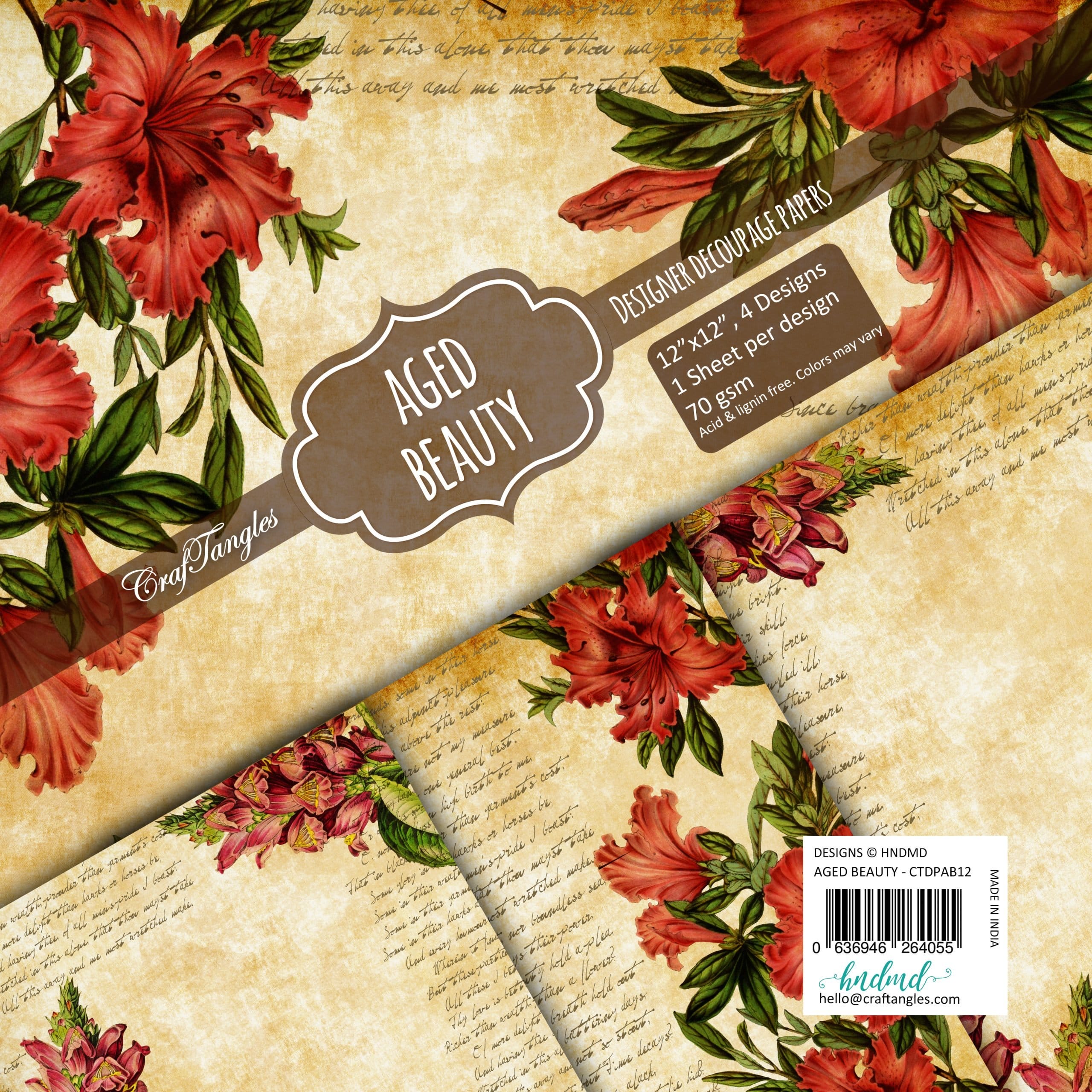 CrafTangles Decoupage Paper Pack - Aged Beauty (12 by 12 inch) - 4 sheets Aged Beauty Decoupage Cover 12x12 scaled CrafTangles Decoupage Paper Pack - Aged Beauty (12 by 12 inch) - 4 sheets