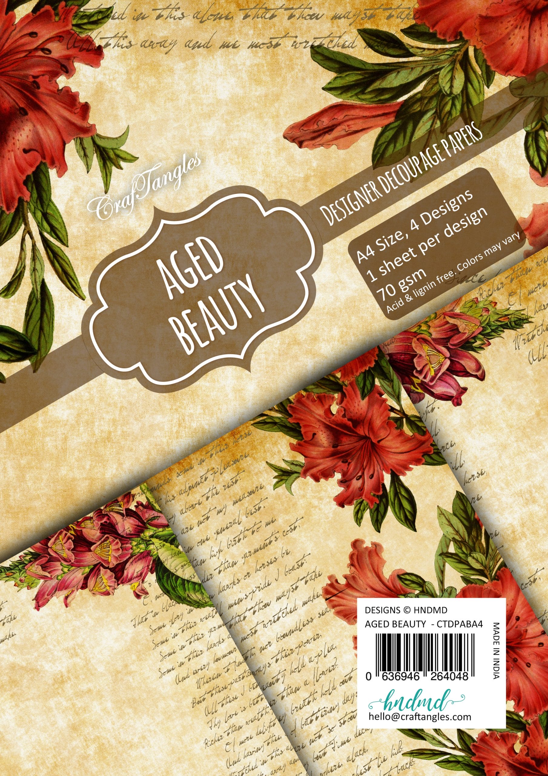 CrafTangles Decoupage Paper Pack - Aged Beauty (A4) - 4 sheets