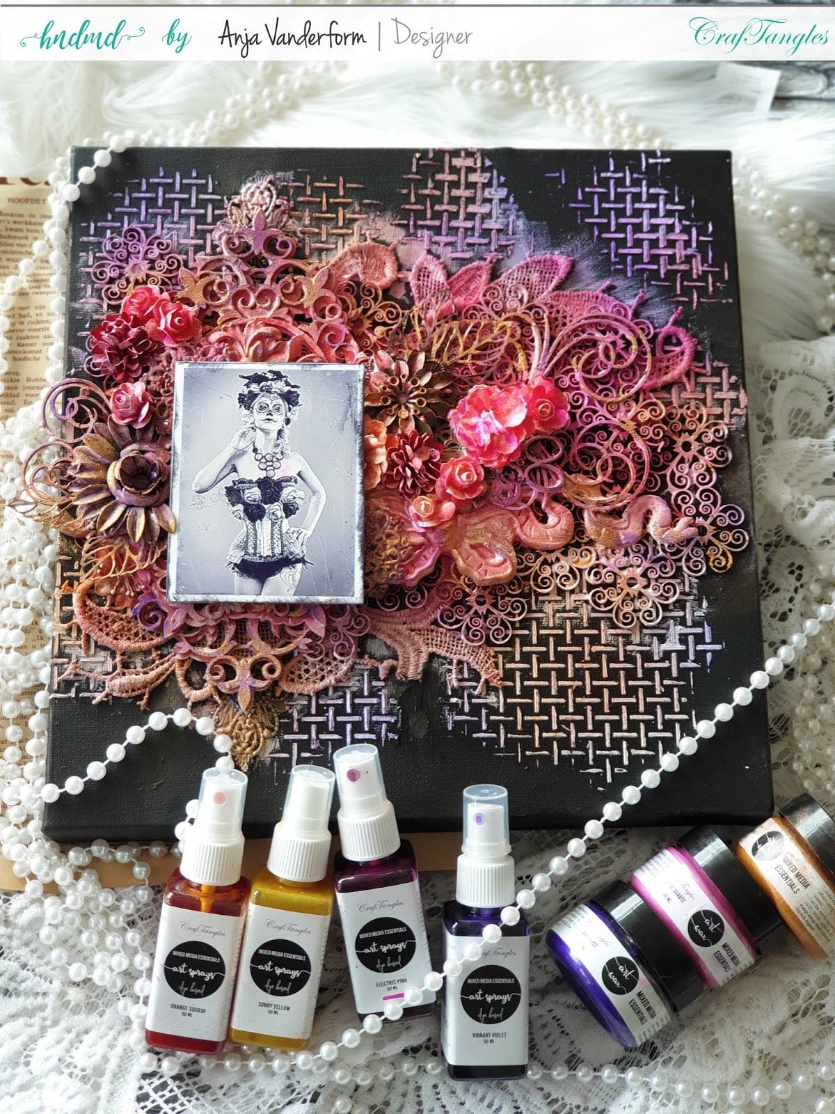 CrafTangles Art Sprays (Dye Based) - Trendy Teal (50 ml) Anja_black_mixed_media_canvas