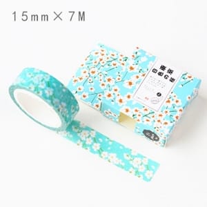 Washi Tape - white flowers with blue BG