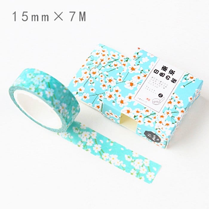 Washi Tape - white flowers with blue BG CAWT 275 washi Tapes floral Washi Tape - white flowers with blue BG