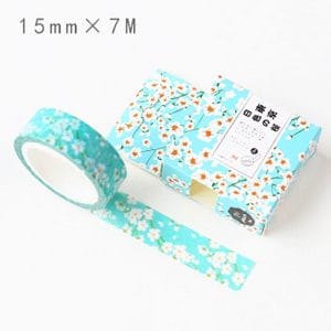 Washi Tape - white flowers with blue BG