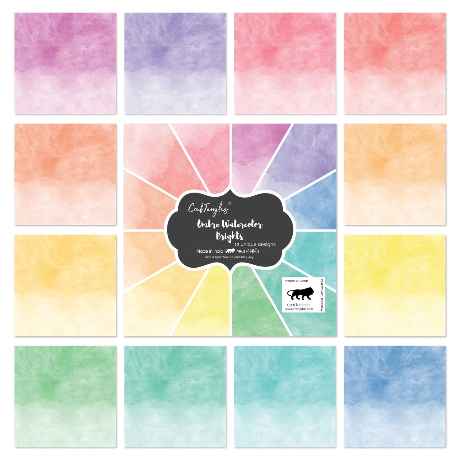 CrafTangles Scrapbook Paper Pack - Ombre Watercolor - Brights (6"x6") - Image 2