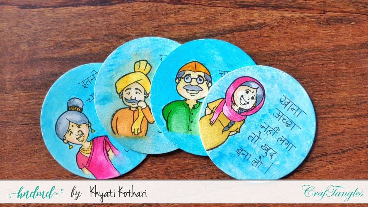 CrafTangles Photopolymer Stamps - People of India DIY handpainted coasters 1 DIY-handpainted-coasters-1