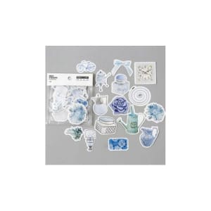 Blue Florals Silver foiled Stickers or Ephemera (45 pcs)