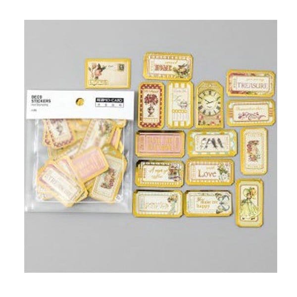 Vintage Tickets gold foiled Stickers or Ephemera (45 pcs)